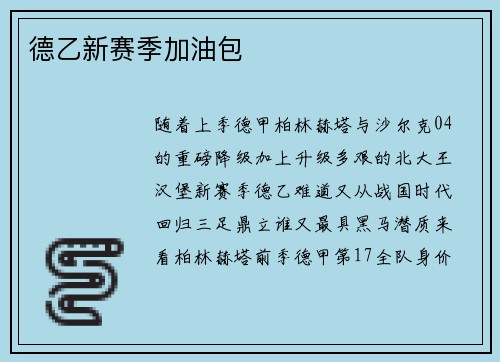 德乙新赛季加油包